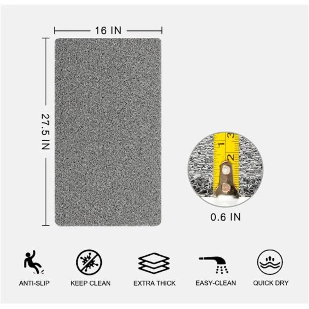 Non Slip Bathtub Mat Extra Thick Loofah Shower Bath Mat Quick Dry Grey